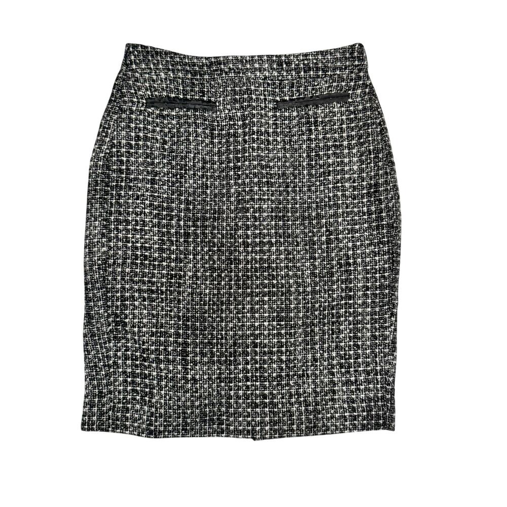 Worthington Black & White Tweed Pencil Skirt Women's 2 Back Slit Preppy Office - Picture 2 of 15